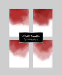 Naklejka na ściany i meble Elegant templates with watercolor dark red stains. A4/A5 vector layouts for invitations, cards, posters
