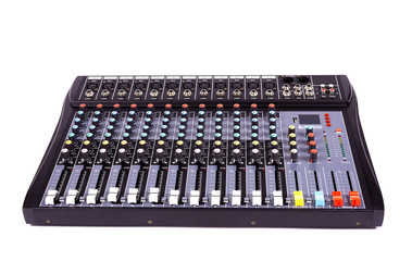 Audio sound mixer isolated on white background. Modern audio mixer of professional, 12 input