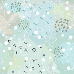 Seamless Pattern with Cacti and leaves. Scandinavian Style.