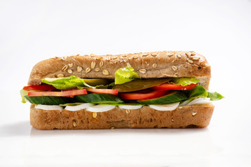 Tasty healthy vegetarian sandwich with eggs and vegetables for lunch