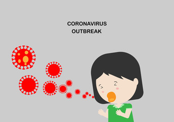 Concepts of a girl coughing and spreading of corona virus 2019