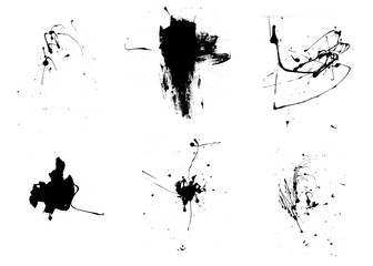 Black ink splashes and drops brushes. Set of black ink brushes - obrazy, fototapety, plakaty