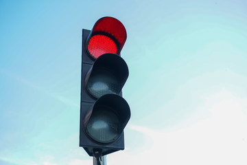 The traffic light on close up shot. 