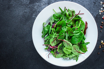 Healthy salad, leaves mix salad (mix micro greens, juicy snack). food background - copy space