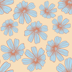 Seamless Floral Pattern. Light blue and orange flowers background for textile,scrapbooking, wallpapers, print, gift wrap, decoupage, covers. Raster copy.