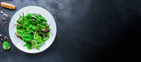 Healthy salad, leaves mix salad (mix micro greens, juicy snack). food background - copy space