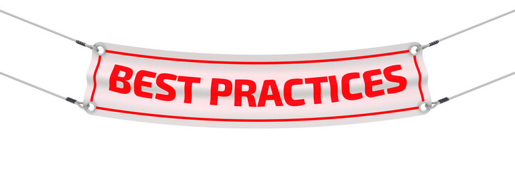 Best practices. Advertising banner with red text BEST PRACTICES. Isolated. 3D Illustration