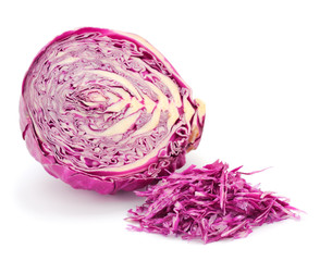 Shredded red cabbage.