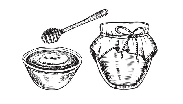 Honey set. Hand drawn illustration.	