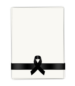 Mock up Mourning symbol with Black Respect ribbon and Paper background Banner. Rest in Peace Funeral card Vector Illustration.
