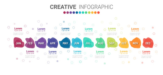 Timeline business for 12 months, 1 year, Timeline infographics design vector and Presentation business can be used for Business concept with 12 options, steps or processes. 