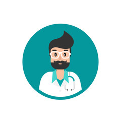 Man doctor with stethoscope circle avatar. Medical internet consultation.