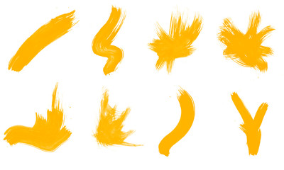 Vector set of yellow smear brush for painting on white background
