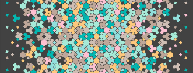 Fototapeta premium Arabic pattern, islamic vector border. Geometric halftone texture, arabic pattern with color tile disintegration.