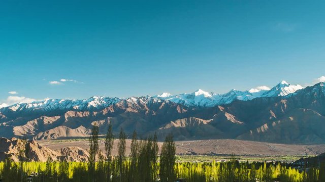 4K Timelapse of beautiful landscape with snow mountain background this way go to Nubra Valley, Leh Ladakh, India