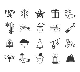Merry Christmas flat line icons. 