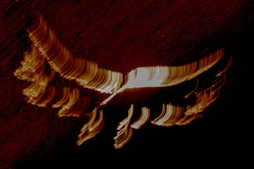 Abstract pattern on the sand in the shape of an eagle with a changed color and texture