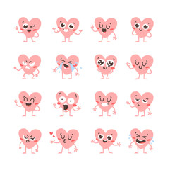 Cartoon drawing set of hearts emoji. Hand drawn emotional characters.Actual Valentine's Day Vector illustration. Romantic creative ink art work