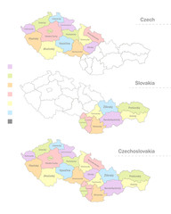 Map of Czechoslovakia divided to administrative divisions, Czech and Slovakia state vector