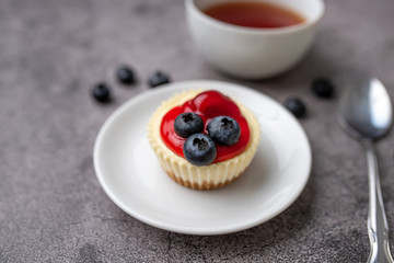 Mini cheesecake with blueberry and cherry topping sweet summer treat