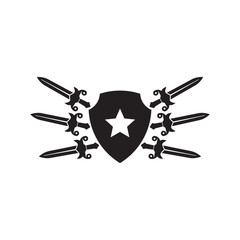 Sword and shield icon logo design vector template