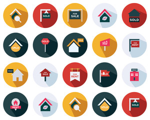 Real estate icons set - Set of the sale - rent - sold billboard