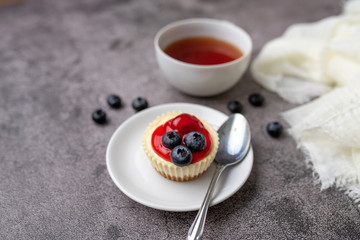 Mini cheesecake with blueberry and cherry topping sweet summer treat