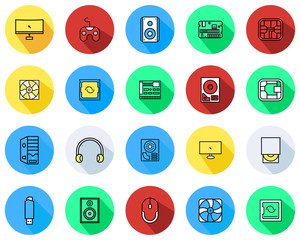 Computer And Hardware icons set - Flat Vector