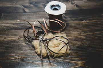 Vintage leather crafting tools. Display of old tools.