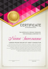 Vertical certificate template with triangle geometric polygonal background,