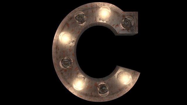Rusty Steel Light Bulb letters with 4 looping blink animations and alpha C
