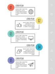 Modern vector infographic template with rectangles. Business banner with 5 options and circles. Five steps for workflow, diagram, web design, annual report, web design