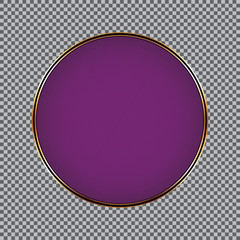 round purple banner with golden frame and on transparent background