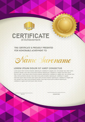 Vertical certificate template with triangle geometric polygonal background,