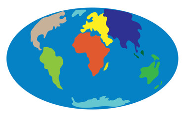 Simple vector flattened cartoon planet earth with colored continents