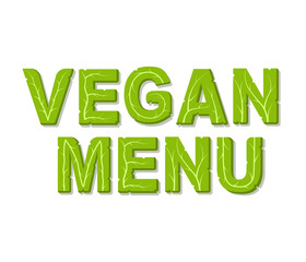 Vegan Menu design template with place for your text. Vegetable lettuce lettering poster design. Isolated vector illustration on white background.