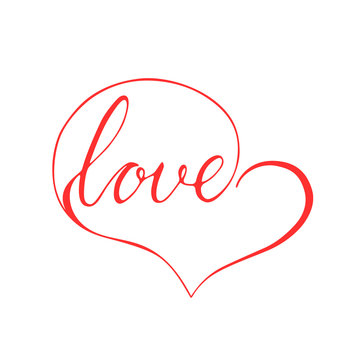 Love in a heart. A symbol of love, a word inscribed in the shape of a heart, lettering.