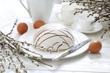 Curd Easter on a white wooden background