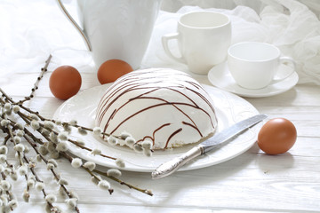 Curd Easter on a white wooden background