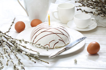 Curd Easter on a white wooden background