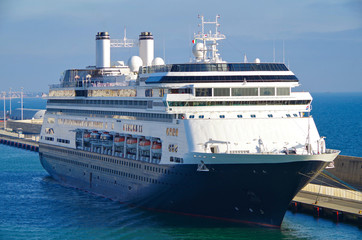 Classic Holland America Line cruiseship or cruise ship liner in port of Civitavecchia, gateway to...
