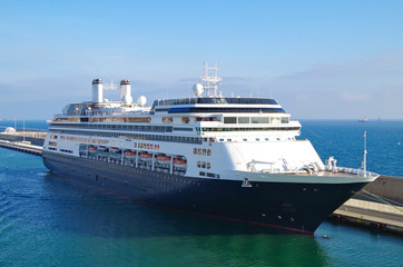 Classic Holland America Line cruiseship or cruise ship liner in port of Civitavecchia, gateway to...