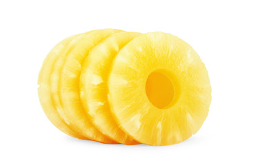 Canned pineapple slice on white background
