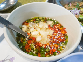 Chili in fish sauce on the cup