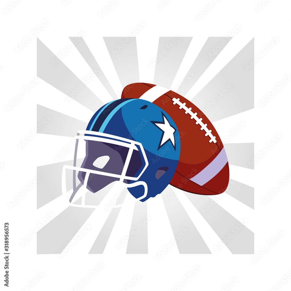 Wall mural helmet and ball american football on white background