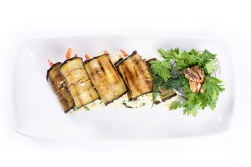 fried zucchini stuffed on a white plate