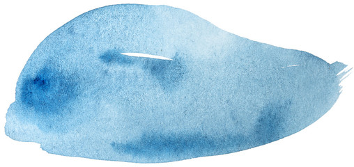 Watercolor hand painted colorful blue isolated  on white background. Abstract stain, trendy element