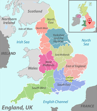 Map of England with Districts