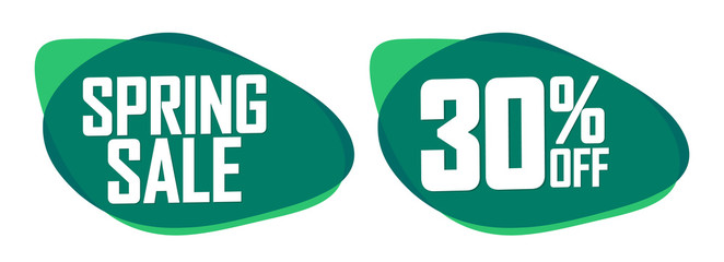 Spring Sale, 30% off, bubble banners design template, discount tags, app icons, vector illustration