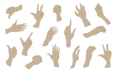 Set of different hand gestures. Vector illustration.